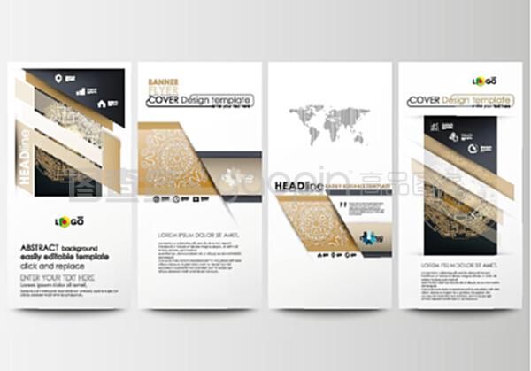 傳單集,現(xiàn)代條幅。商業(yè)模板。封面設計模板,易于編輯,抽象平面布局。金色技術背景,連接點和線的連接結構,科學矢量。